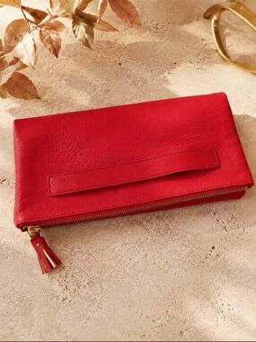 Red vegan Leather Zip Pouch Clutch - Women Bags